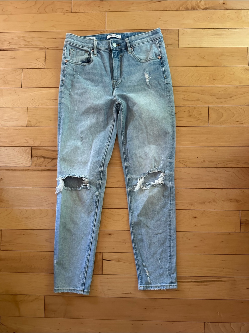 Vigoss Light Blue Distressed Straight Leg Jeans